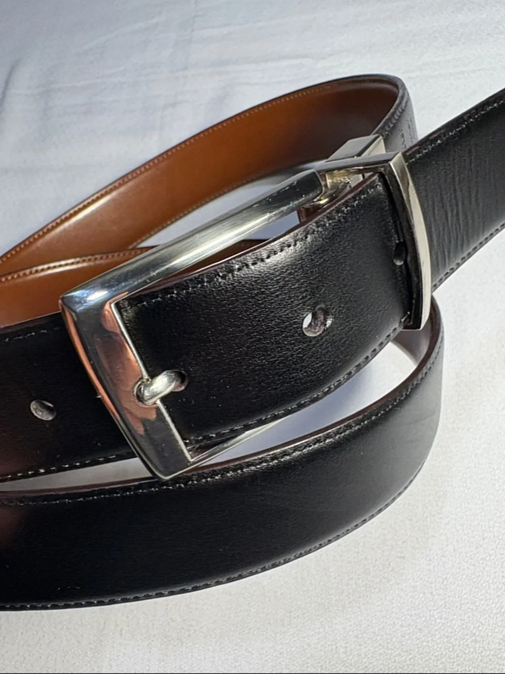 Original Penguin Men's Leather Belt in Reversible Cognac or Black